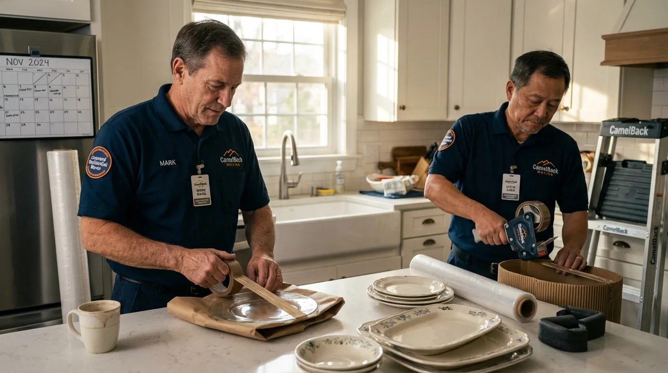 Professional crew packing kitchen dishware in Great Bend, KS